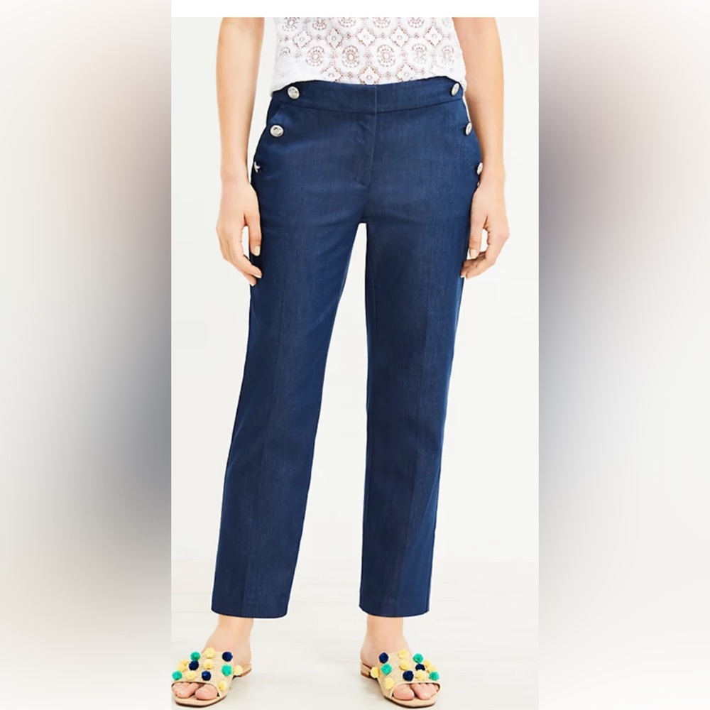 LOFT Navy Sailor Button Ankle Pants